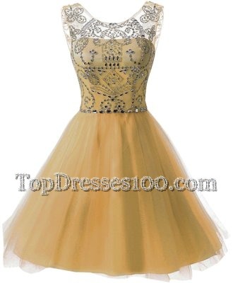 Fabulous Scoop Gold Sleeveless Knee Length Beading Zipper Party Dress Wholesale