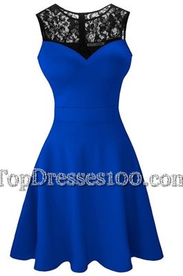 Popular Scoop Royal Blue Sleeveless Lace Tea Length Party Dress for Toddlers