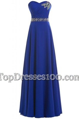 Super Royal Blue Chiffon Lace Up Sweetheart Sleeveless Floor Length Evening Dress Beading