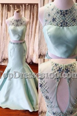 Attractive Mermaid Scoop Light Blue Sleeveless Satin Backless for Prom