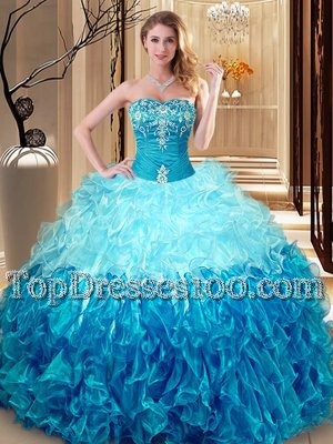 Beautiful Multi-color Organza Lace Up Sweetheart Sleeveless Floor Length Sweet 16 Quinceanera Dress Embroidery and Ruffles