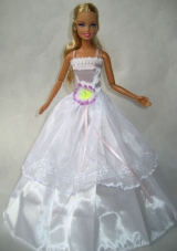 Hand Made Flowers and Embroidery Ball Gown Champagne Barbie Doll Dress ...