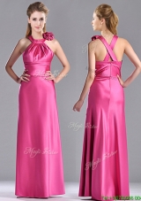 New Style Hand Crafted Flowers Hot Pink Christmas Party Dress with Criss Cross