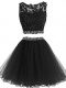 Black Tulle Zipper Scoop Sleeveless Mini Length Prom Gown Beading and Lace and Appliques