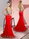 Captivating Red Sleeveless Brush Train Beading and Appliques Prom Party Dress