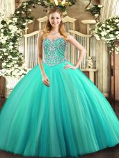 Enchanting Aqua Blue Sleeveless Tulle Lace Up Sweet 16 Dresses for Military Ball and Sweet 16 and Quinceanera