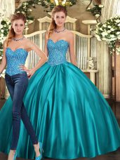 Floor Length Two Pieces Sleeveless Teal Quinceanera Dresses Lace Up