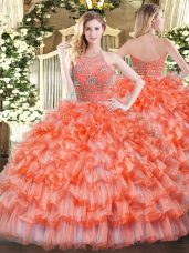 Organza Sleeveless Floor Length 15 Quinceanera Dress and Beading and Ruffled Layers