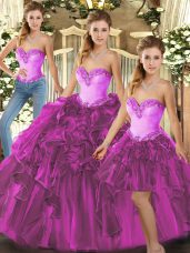 Floor Length Fuchsia Sweet 16 Dress Sweetheart Sleeveless Lace Up