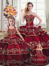 Dynamic Wine Red Sleeveless Satin and Organza Lace Up Sweet 16 Dress for Sweet 16 and Quinceanera