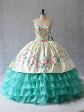 Beauteous Sleeveless Lace Up Floor Length Embroidery and Ruffled Layers Ball Gown Prom Dress