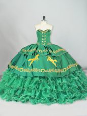 Superior Green Sleeveless Brush Train Lace Up 15th Birthday Dress for Sweet 16 and Quinceanera