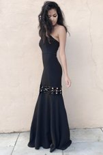 Mermaid Black Zipper Evening Dress Ruching Sleeveless Floor Length