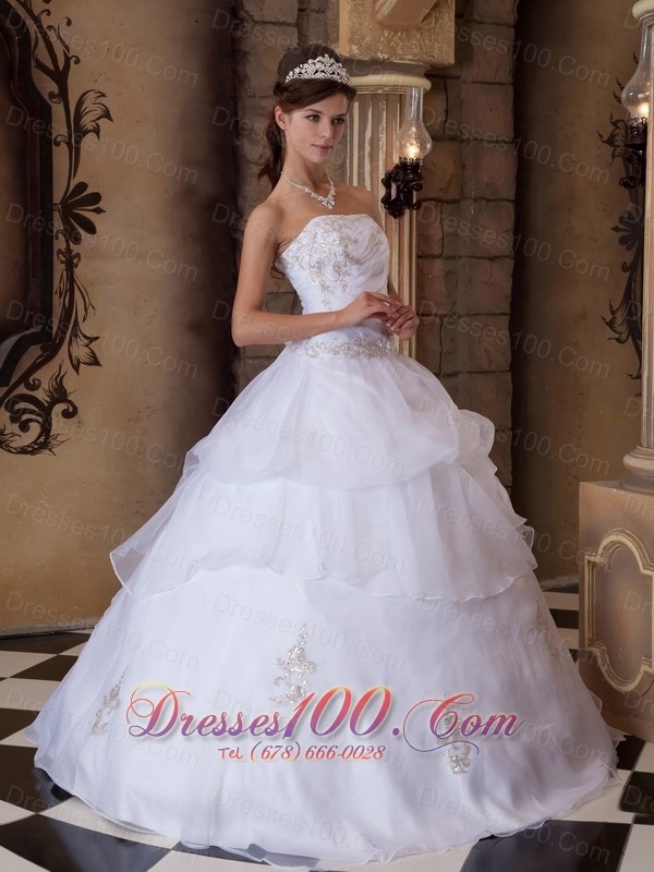 Popular Pretty White Quinceanera Dress Strapless Appliques Satin and ...