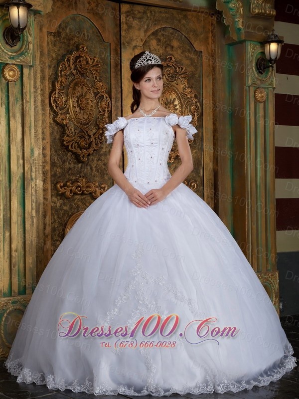 Discount White Sweet 16 Dress Off The Shoulder Organza Appliques Ball ...